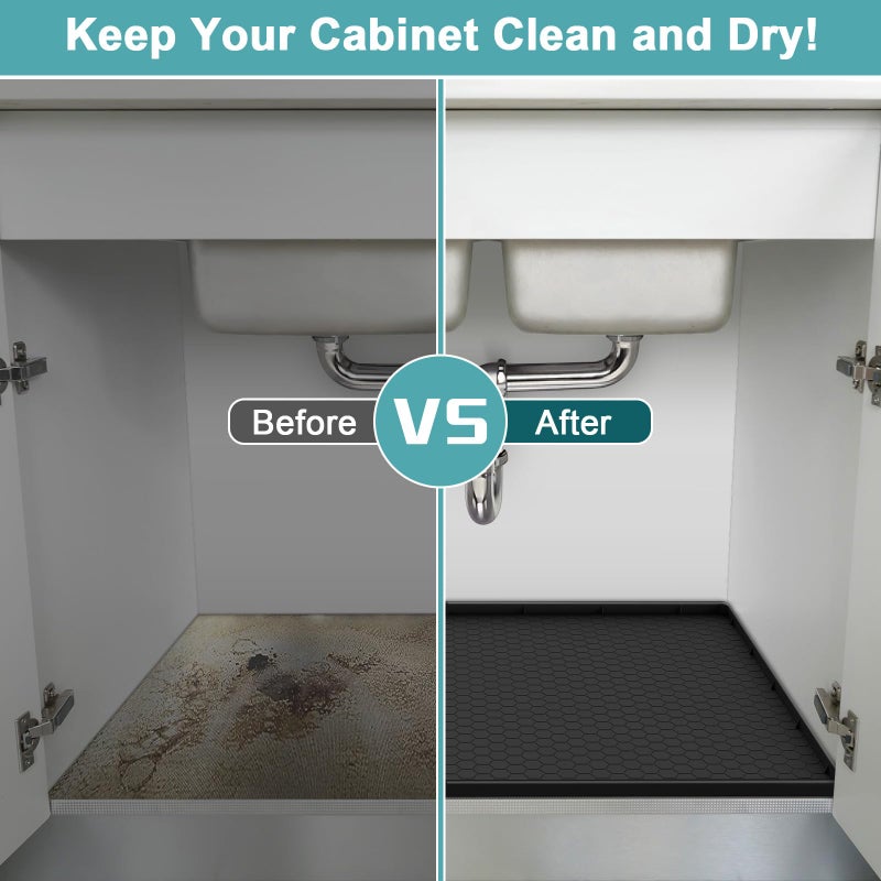 MECHEER Under Sink Mats for Kitchen Waterproof  Silicone Under Kitchen Sink Mats and Protectors for 34"" x 22"" Cabinets  Under Sink Tray Organizer  Shelf Liners Cabinet Liner for Kitchen and Bathroom  Black - Image 5